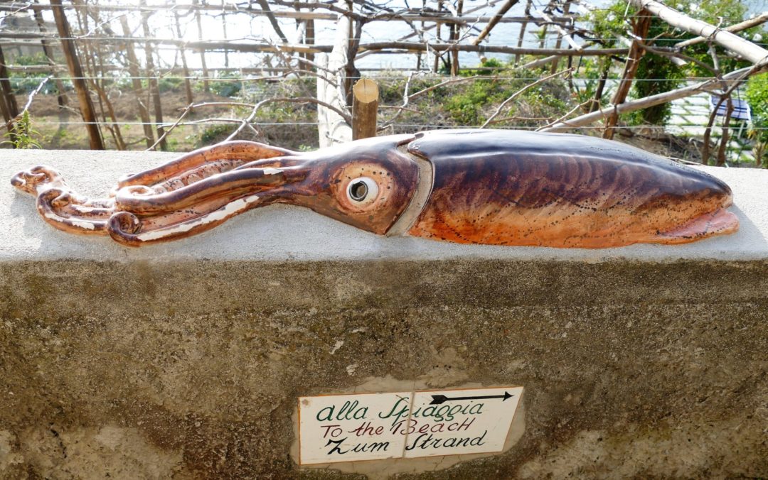 Praiano NaturArte (Itinerary 5) - Ceramic squid on wall - Lucio Liguori