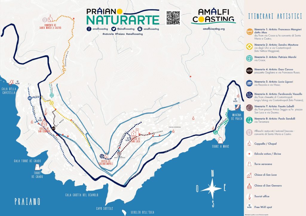 Map showing the 8 itineraries - Praiano NaturArte